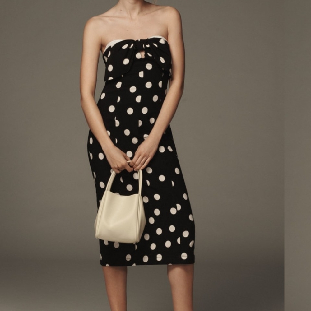Anthropologie Strapless Polka Dot Midi Dress